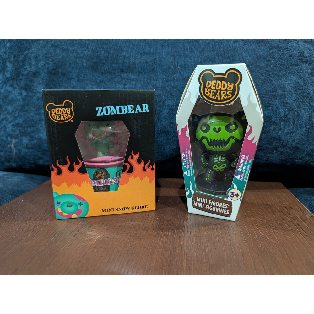 Deddy Bears Bones Mini Figure Coffin & Zombear Mini Snow Globe Set NEW